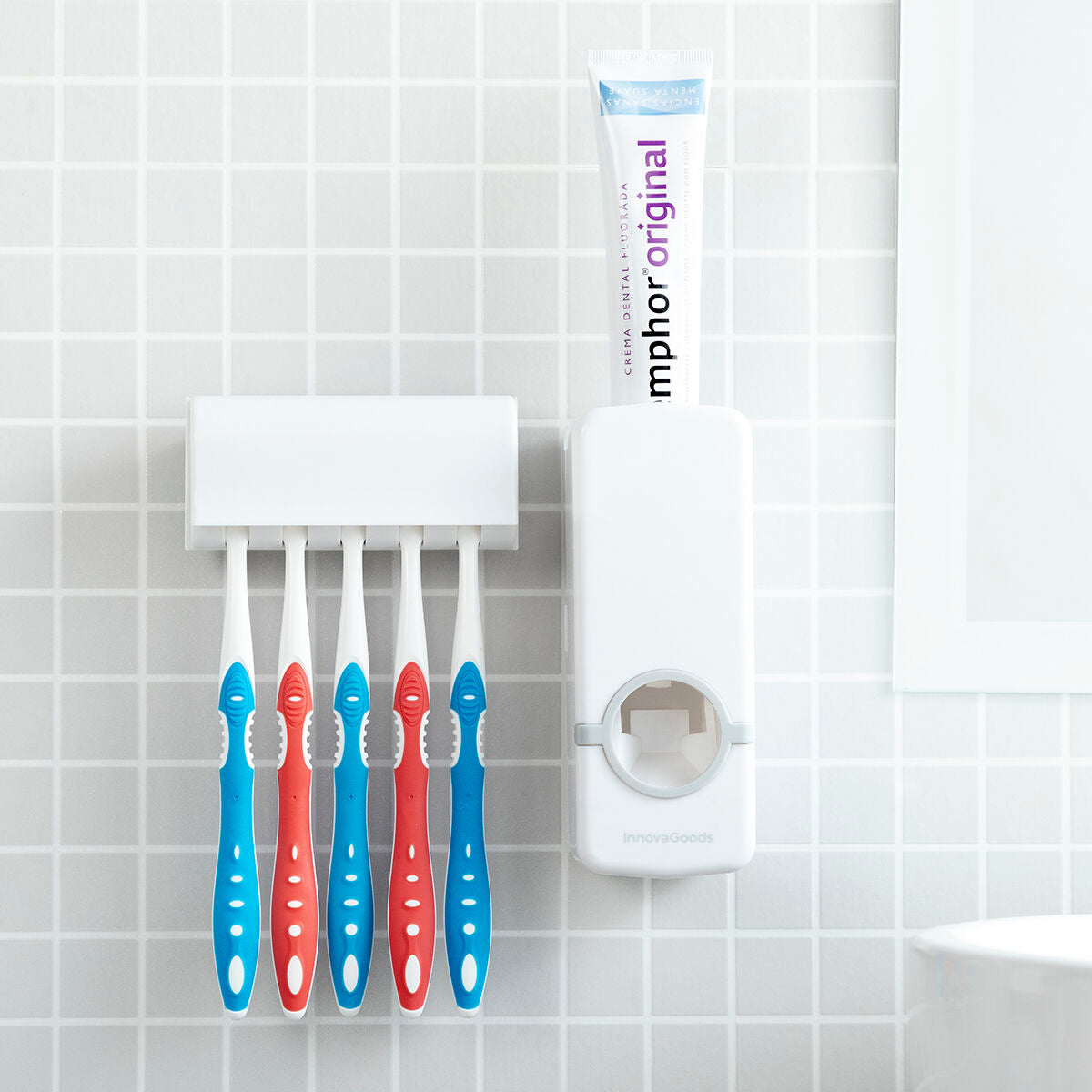 Dispensador de pasta de dientes con soporte para cepillos