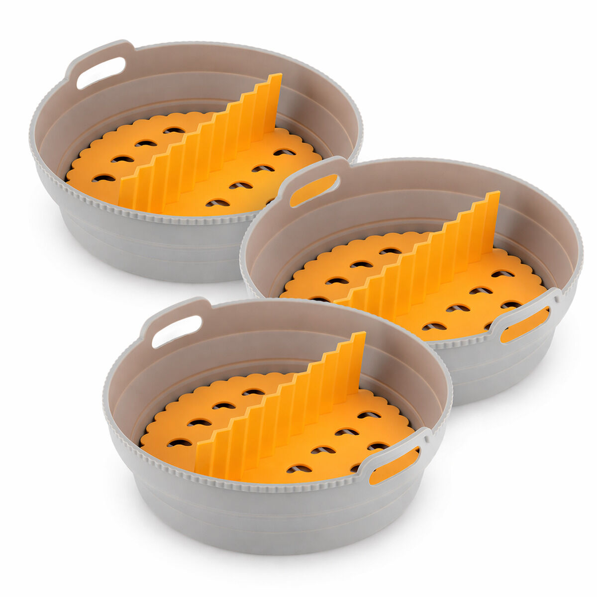 Pack 3 cestas de silicona plegables para freidora de aire con separador